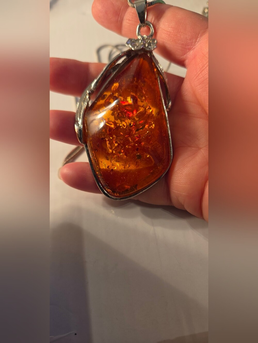 Amber Pendant On Silver Chain - Picture 6 of 12